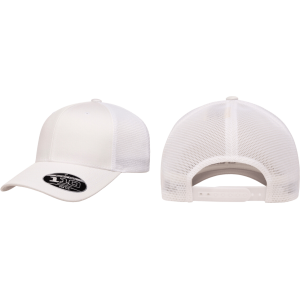 Flexfit 110 mesh trucker cap with custom embroidery, structured mid-profile design. Custom Flexfit Mesh Trucker Cap