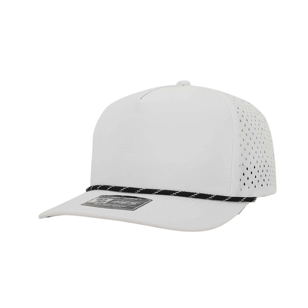 1010 5 Panel Hat With Rope White hat black rope