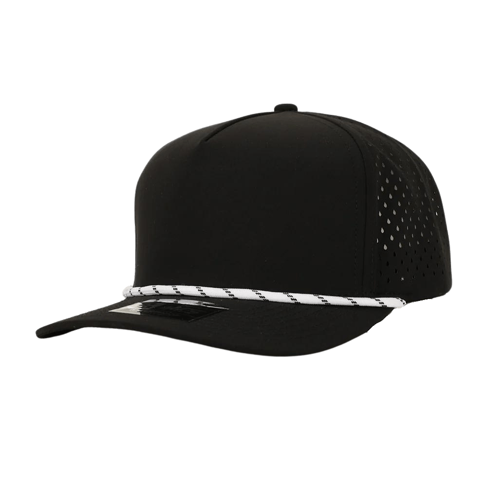1010 5 Panel Hat With Rope Black front White rope