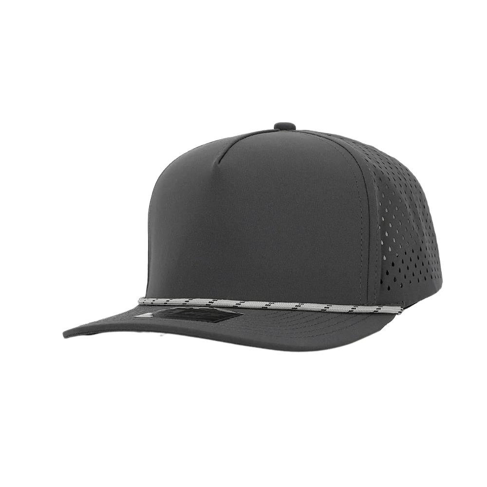 1010 5 Panel Hat With Rope Dark Gray with white rope