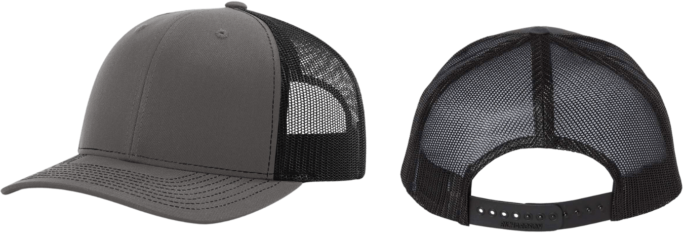 Richardson 112 trucker cap with custom embroidery, structured mid-profile design
