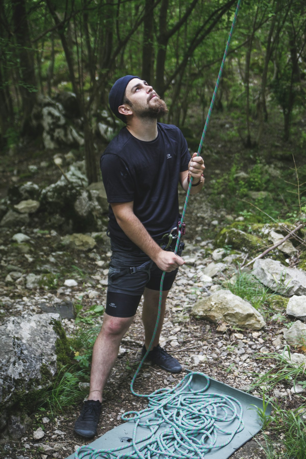 Person wearing a custom rope hat outdoors