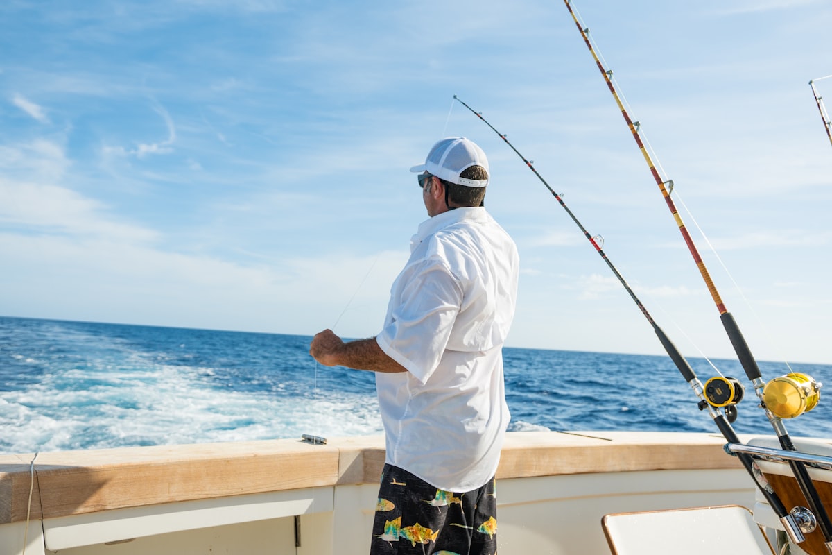 Charter customer wearing a branded fishing hat