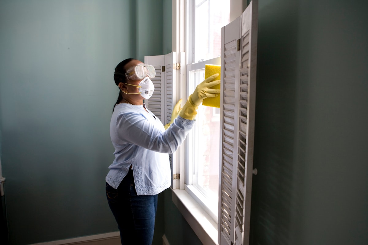 Pest control professional treating a home wearing a custom hat