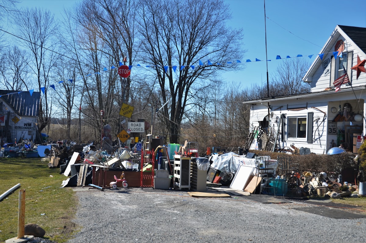 Debris pile staged for haul away during a property cleanout